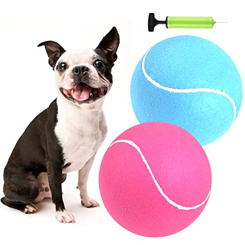 Riesiger Tennisball für Hunde von 2 Stück – 24.1 cm rosa und blau, großer Tennisball, Hundespielzeug, aufblasbar, Mehrzweck-Jumbo-Tennisball, Spielzeug für Kinder, Training im Innenbereich, 2 Stück von PULEEBO