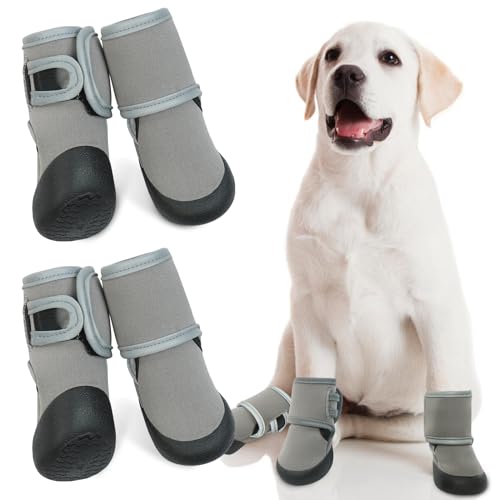 4 Stück Hundeschuhe Wasserdichte, Pfotenschutz Hundestiefel Rutschfeste Sohle Hundeschnee Stiefel Winter mit Reflektierendem Klettverschluss für Hund Sport im Freien Winter & Sommer(Grau, L) von PUMYPOREITY