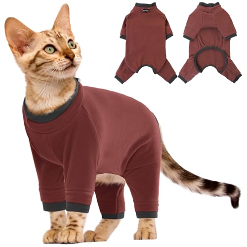 Body für Katzen, Katzenweste Rollkragenpullover Katzenmantel Winter Katzen Strampler Nach Op Katzen Kleidung Outdoor(Rötlichbraun, M) von PUMYPOREITY