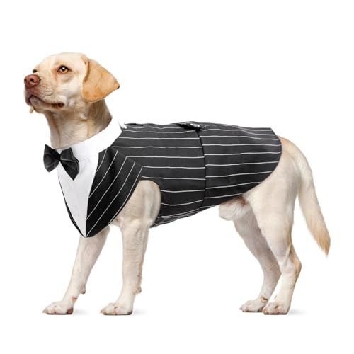 Dog Tuxedo, Smoking Hund Weihnachts Hundekostüm Hochzeit Outfit Hunde Fliege Hochzeit S-XXL hundekostüm Kleine/Mittlere/Große Hunde Anzug(Streifen, XL) von PUMYPOREITY