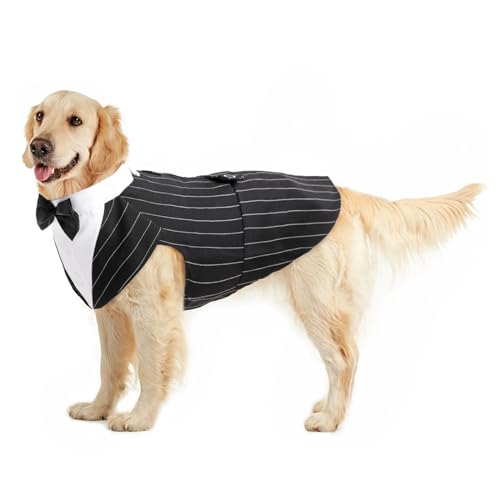 Dog Tuxedo, Smoking Hund Weihnachtsoutfit Hunde Hochzeit Outfit Hunde Fliege Hochzeit S-XXL hundekostüm Kleine/Mittlere/Große Hunde Anzug(Streifen, XXL) von PUMYPOREITY