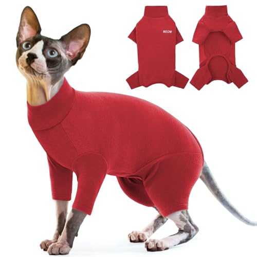 Jacke für Katze, Body für Katzen Pullover für Katzen Op Body Katze Katzenpullover Katzen Onesie Katzen Klamotten Cat Pullover(Rot, L) von PUMYPOREITY