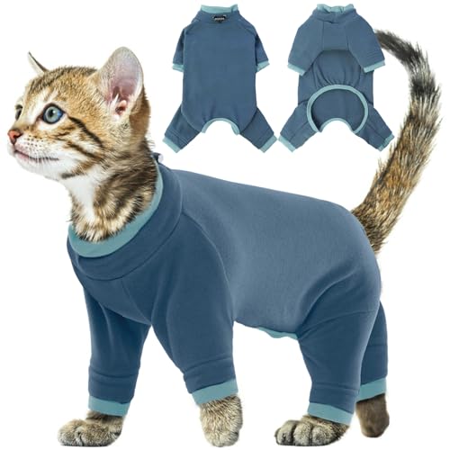 Fleece Katzenpullover, Mantel für Katzen Weiche Winter Kleidung Katzen-Pyjama Overall Rollkragen Kaltwettermäntel Herbst und Winter Kätzchenkleidung(Blau-grau, S) von PUMYPOREITY