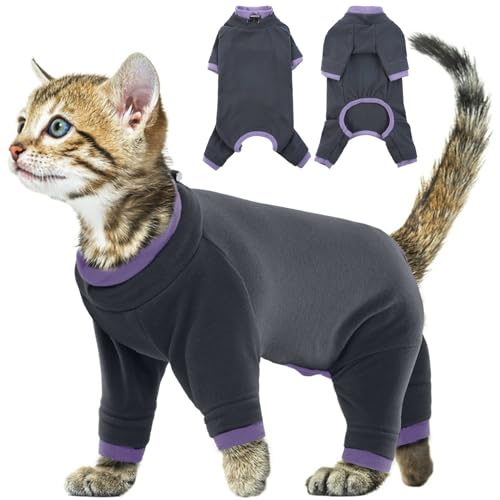 Fleece Katzenpullover, Mantel für Katzen Weiche Winter Kleidung Katzen-Pyjama Overall Rollkragen Kaltwettermäntel Herbst und Winter Kätzchenkleidung(Schwarz, S) von PUMYPOREITY