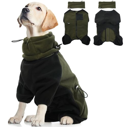 Hunde Fleecejacke, Wintermantel Hundemantel Warm Hundejacke Winter Hund Rollkragenpullover Warm Fleecemantel Winddicht Kaltwetter Outdoor-Hundebekleidung mit Reißverschluss(Armeegrün, L) von PUMYPOREITY