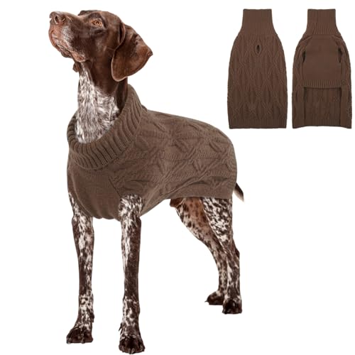 Katze Hunde Pullover, Winter Warme Hunde Jacke Weste Stricken Sweater für Hunde Gestrickt Häkeln Warme Hund Mantel Winterkleidung Hundepullover Große Hund(Braun, XL) von PUMYPOREITY