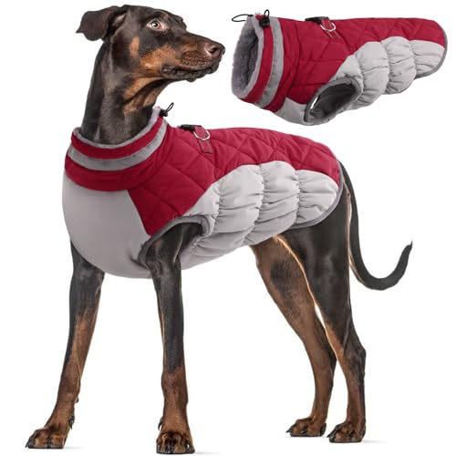 Hunde Wintermantel, Hundemantel Fleece Warme Hundeweste Winterjacke Hunde Bekleidung Winter Warme Mäntel mit Reflexstreifen für Winter Herbst(Rot, XL) von PUMYPOREITY