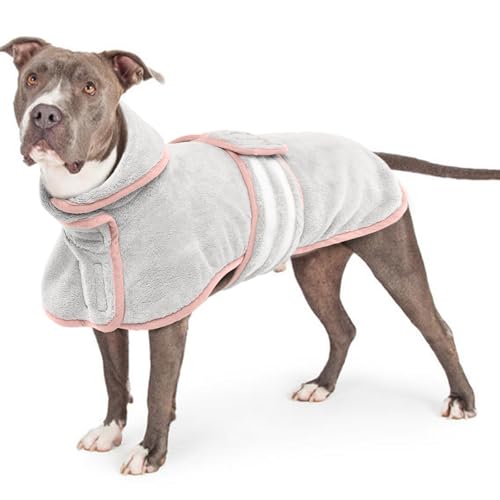 Hundebademantel für Große Hunde, Hundebademantel Frottee Schnell Trocknend Badetuch Einstellbar Hundehandtuch mit Klettverschluss(Grau, XL) von PUMYPOREITY