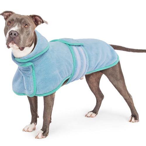 Hundebademantel für Große Hunde, Hundebademantel Frottee Schnell Trocknend Badetuch Einstellbar Hundehandtuch mit Klettverschluss(Blau, XL) von PUMYPOREITY