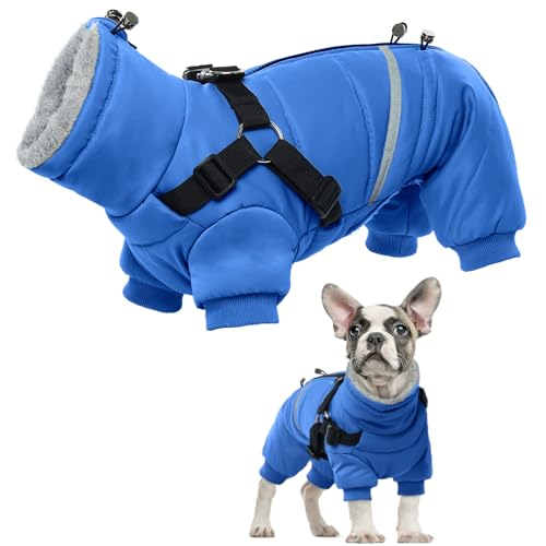 Hundemantel Wasserdicht, Warm Winterjacke für Mittlere Hunde Onesie Mantel mit Geschirr Winter Weste Jacke Hundepullover mit D-Rings(Blau, M) von PUMYPOREITY