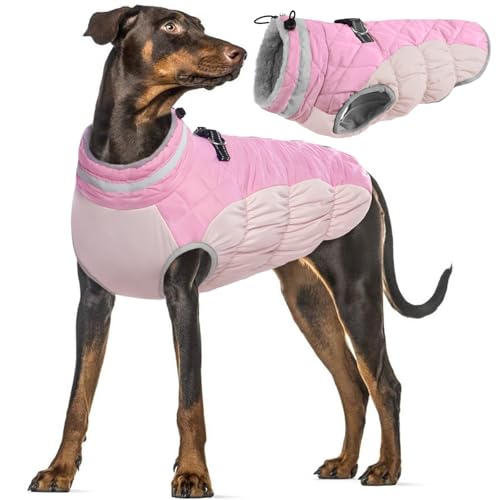 Hundejacke Große Hunde, Hunde Fleecemantel Hunde Jacke Winter Wärmemantel Hund Warm Winter Hundeweste Grosse Hunde(Rosa, 2XL) von PUMYPOREITY