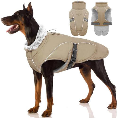 Hundemantel Wasserdicht, Winter Hundejacke Warme Winddichter Anti-Schneeanzug Winter Hundebekleidung Outfit(Khaki, M) von PUMYPOREITY