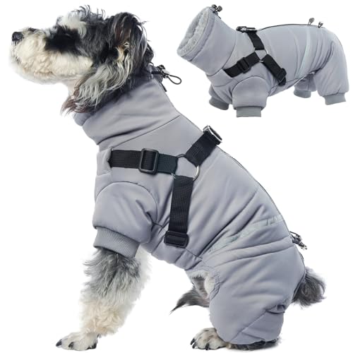 Hundejacke mit Geschirr, Hundepullover Fleece Hunde Jacke Winter Schneeanzug Hund Winter Outdoor Hundemantel mit Klettverschluss Hunde Schneeanzug(Grau, XL) von PUMYPOREITY