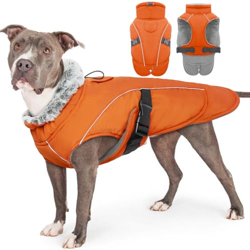 Hundemantel Winter, wasserdichte Hunde-Schneejacke für Winter Hundepullover Fleece Winterjacke Winddichter Hundemantel Grosse Hunde für Kaltes Wetter(Orange, 3XL) von PUMYPOREITY