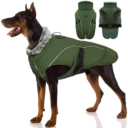 Hundejacke Fleece Winter, Winterweste Jacken Hundemantel Hundepullover Hund Skifahren Kostüm Baumwolle Gepolsterte Weste(Armeegrün, L) von PUMYPOREITY