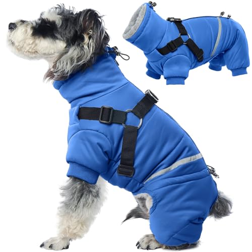 Wintermantel Hund, Hundepullover Mittelgroßee Hunde Hundeoverall Winter Hundejacke Wasserdicht Hundemantel Winter mit Geschirr(Blau, L) von PUMYPOREITY