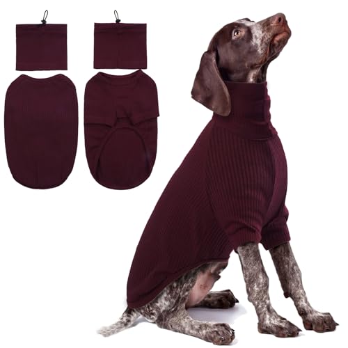 Hunde Sweatshirt, Shirts für Hunde Hundeweste Warme Hundekleidung Hundepullover Weihnachten mit Hundeschal Hundepullover mit Beinen(Weinrot, L) von PUMYPOREITY