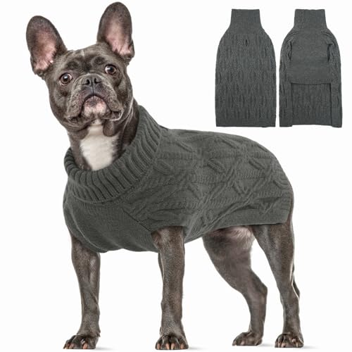 Hundepullover Kleine Hunde, Hundemantel Winter Hundejacke Warme Hundepulli Strickpullover Welpen Pullover Dog Sweater mit Leinenöffnung für Chihuahua(Grau, S) von PUMYPOREITY