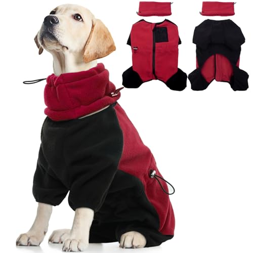 Hundejacke Winter, Winterkleidung Hund Pulli Rollkragen Mantel mit 4-Beinen & Abnehmbar Hals und Ohrenwärmer Hundemantel Fleece Winddicht Warm Hunde Overall Frühling Winter Herbst Kleidung(Rot, L) von PUMYPOREITY