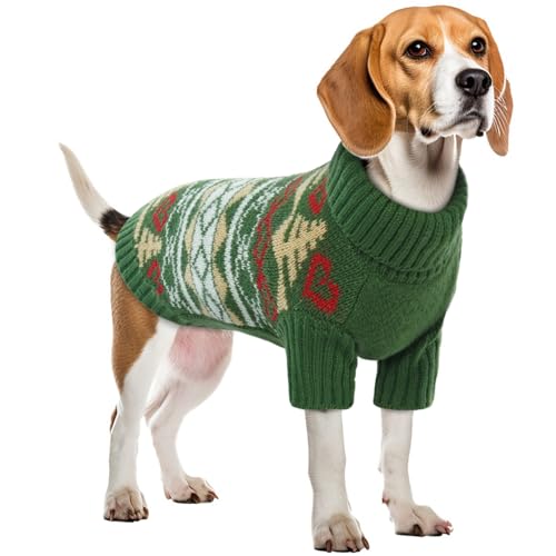 Rollkragenpullover, Warme Strickwaren Winter Hund Mantel Weihnachten Mittelgroße Hunde Winterkleidung Hundepullover Winter mit Weihnachten Muster(Grün, M) von PUMYPOREITY