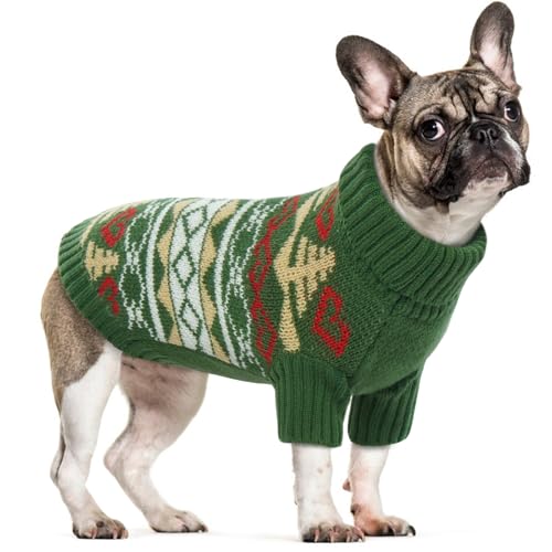 Hundepullover Klein Hunde, Katzen Strickpullover Hund Winter Warmer Kleidung Haustiermantel Winterjacke Hundekostüm Weihnachten Pullis für Chihuahua Bulldogge(Grün, S) von PUMYPOREITY