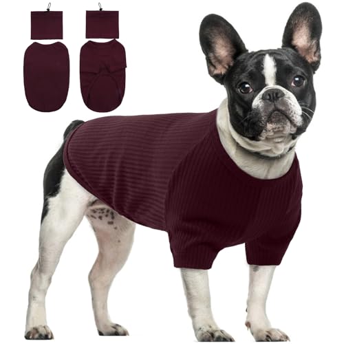 Hundeshirt für Kleine Hunde, Hundehemd Hundepullover Kleine Hunde Rollkragenpullover Hundemantel Kleine Hunde Hundejacke Hundepullover Französische Bulldogge Hundepulli Kleine Hunde(Weinrot, S) von PUMYPOREITY