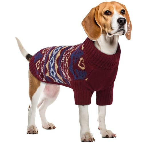 Hundepullover Weihnachten, Sweater für Hunde Winter Warmer Kleidung Mantel Welpenpullover Bekleidung für Kleine Mittelgroße Hunde Frühlings- und Herbst-Winterkleidung(Rot, L) von PUMYPOREITY