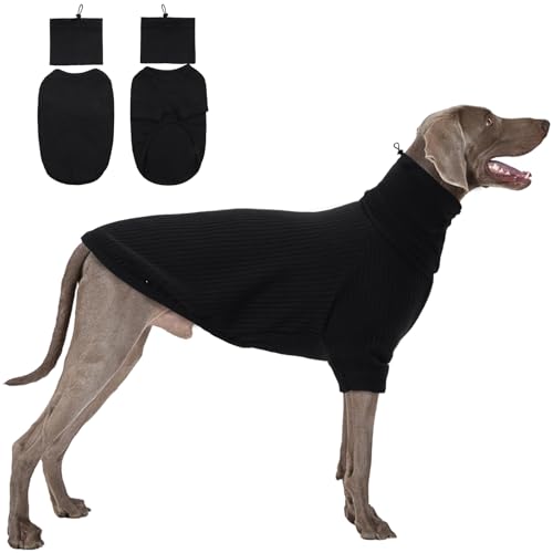 Hundeshirt Grosse Hunde, XL Hundepullover Groß Hunde Hundejacke Große Hunde Sweater für Groß Hunde Weihnachtspullover Hundemantel Strick mit Ohrenwärmer für Hunde(Schwarz, XL) von PUMYPOREITY