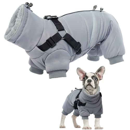 Hundejacke Mittelgroße Hunde, Winterjacke Fleece mit Geschirr Hundemantel Warmer Fleece Hundemantel Hundewesten-Geschirr Hundepullover Winter(Grau, M) von PUMYPOREITY