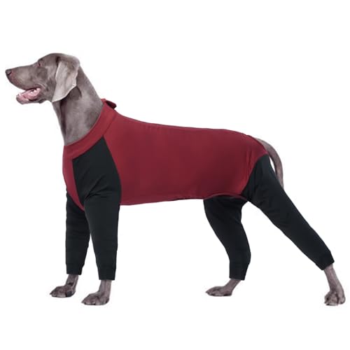 Einteiler für große Hunde, Hund Onesie Hund-Pyjama Overall für Große Hunde Schlafanzug für Große Hunde Hundepullover Grosse Hunde Shirt für Hunde Wundschutzmantel für Hunde(Rot, 2XL) von PUMYPOREITY