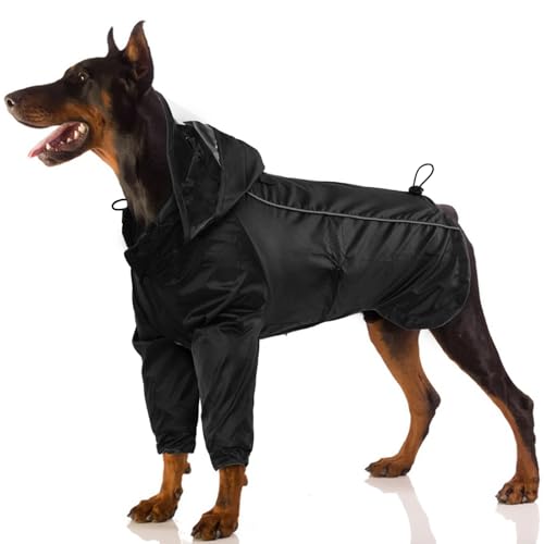 Hunderegenmantel mit Abnehmbare Kapuze, Verstellbare Hunderegenjacke Regencape Hundejacke Regen Poncho Regenmantel Hund Groß(Schwarz, XL) von PUMYPOREITY