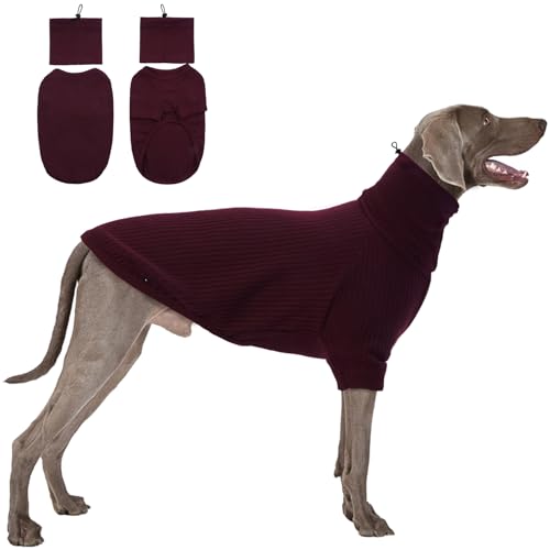 Hundeshirt Grosse Hunde, XL Hundepullover Groß Hunde Hundejacke Große Hunde Sweater für Groß Hunde Weihnachtspullover Hundemantel Strick mit Ohrenwärmer für Hunde(Weinrot, XL) von PUMYPOREITY