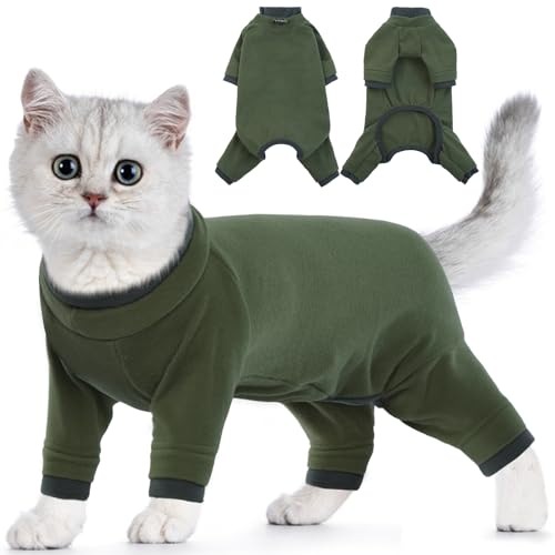 Katze Kleidung, Katzenbody Nach Op Postoperative Kleidung für Katzen Body Operation Recovery Anti-leckende Langarm 4 Beine Einteiler Katzenbekleidung Shirts 4-beinige(ArmeeGrün, XL) von PUMYPOREITY