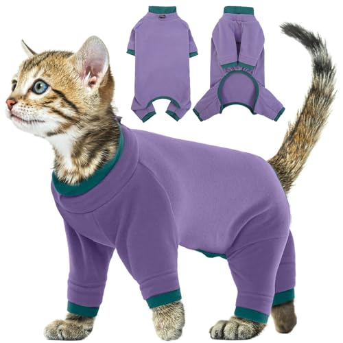 Katzen Pullover, Katzenanzug Nach Op Katzen Body für Katzen Operation Warmer Katzenanzug Katzenbody mit Langen Beinen Op Hemden für Katzen(Lila, S) von PUMYPOREITY