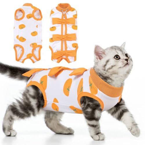 PUMYPOREITY Katzenbody Nach Op Kastration, Katzen Suitical Recovery Suit Katze Erholung Anzug für Operation Chirurgischer Genesungsanzug Katzen Bauchwunden Body Katze Kleidung(Orange, XS) von PUMYPOREITY