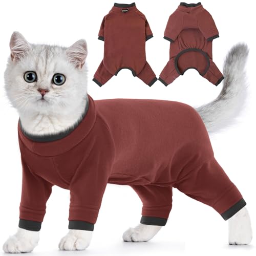 Katzenbody mit Beinen, Katzen Anzug Winter Katzen Anzug für Katze Nach Op Fleece Anzug Katze Katzenbody Nach Op mit Bein(Rötlichbraun, 2XL) von PUMYPOREITY