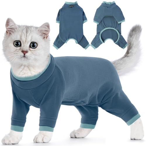 KatzenbodyXXL, Katzenbody Groß Langarm Kleidung für Sphynx Cat Body Suit Katzenanzug Op Katzenbody Gegen Lecken Op Body Katze(Blau-grau, 2XL) von PUMYPOREITY