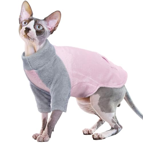 Rollkragenpullover Katzen, Fleecejacke Katzen Katzenweste Warm Haarlose Katzenkleidung Katzen Pullover Flanellmantel Jumpsuit Haarlose Katze(Rosa, L) von PUMYPOREITY