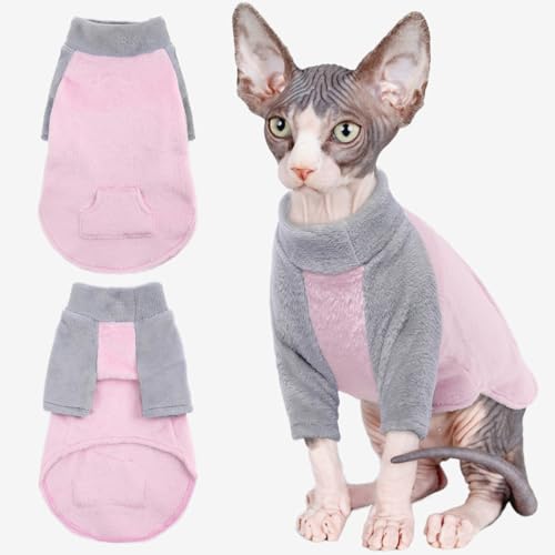 Sphynx Katze Kleidung Winter, Katzenmantel Winter Katzenbekleidung Winter Warme Fleece Winterjacke für Katzen Outfit Sphynx Katzenpullover(Rosa, S) von PUMYPOREITY