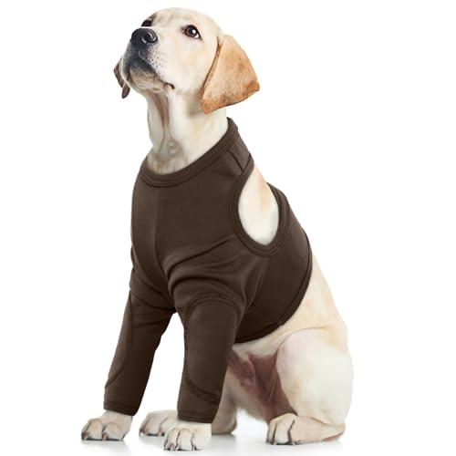 Kniebandage Hund, Bandage Hund Vorderbein Ellenbogenbandage Hund Hundeknieklammern für Schmerzen Arthritis Hunde Erholungshülle Ellenbogenbandage Protector Anti Lecken für Hunde(Braun, L) von PUMYPOREITY