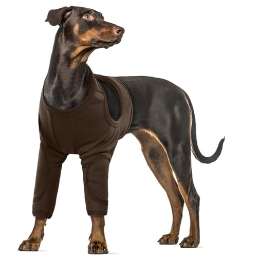 Leckschutz Hund Vorderbeine, Ellenbogenbandage Hund Vorderbein XXXL Erholungsanzug für Hunde nach Operation(Braun, 3XL) von PUMYPOREITY