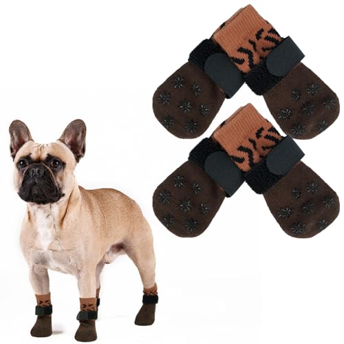 PUMYPOREITY 2 Paar Hunde Socken Antirutsch, Katzen Pfotenschutz Hundesocken Outdoor Socken für den Pfotenschutz von Hunden mit verstellbarem Klettverschluss(Gelb-braun, S) von PUMYPOREITY