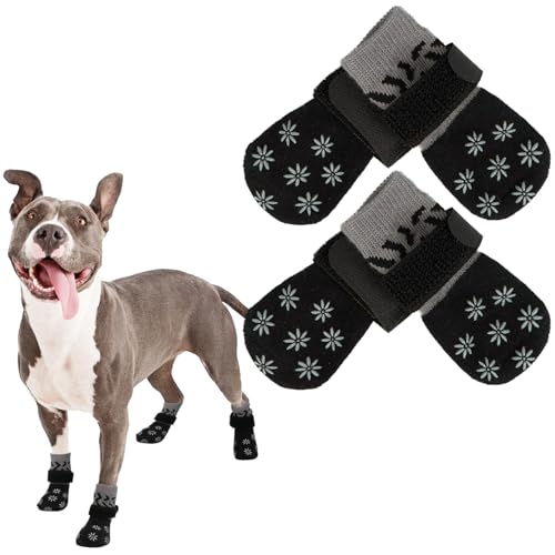 PUMYPOREITY 2 Paar Hundesocken Groß, Hundesocken Leckschutz Outdoor Hunde Socken Hunde Leckschutz Pfote Dog Socks rutschfeste Hundesocken Hund Groß Anti Rutsch Socken(Grau-schwarz, XL) von PUMYPOREITY