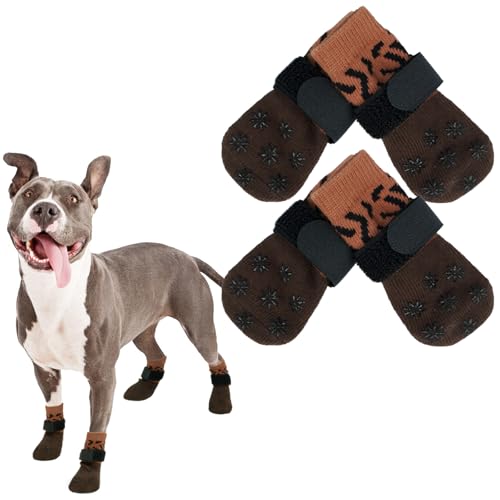 PUMYPOREITY 2 Paar Hundesocken Leckschutz, Hundesocken Pfotenschutz Anti Rutsch Pfoten Hund Sommer Winter Socken Schutz Hundesockenwarm Halten(Gelb-braun, L) von PUMYPOREITY