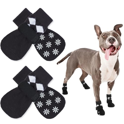 PUMYPOREITY 2 Paar Hundesocken XL, Hundesocken Groß Hundesocken Leckschutz Outdoor Hunde Socken Hunde Leckschutz Pfote Dog Socks rutschfeste Hundesocken Hund Groß Anti Rutsch Socken(Schwarz, XL) von PUMYPOREITY