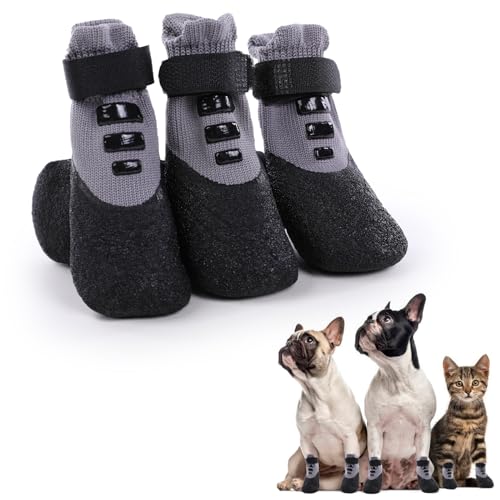 PUMYPOREITY 4 Stück Hundesocken, wasserdichte rutschfeste Hundeschuhe Hund Pfotenschutz Fußabdeckung Hund Regen Schneeschuhe Socken(Grau, M) von PUMYPOREITY