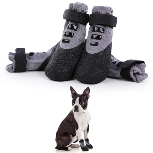 PUMYPOREITY 4 Stücke Hundesocken wasserdichte, Hundeschuhe rutschfeste Pfotenschutz Dehnbare Socken Outdoor hundeschuhe wasserdichte Antirutschsocken für Hunde(Grau, XL) von PUMYPOREITY