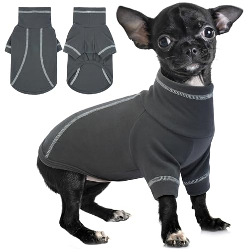 PUMYPOREITY Hundepullover, Hunde-Fleece-Hemd für kleine Hunde, Rollkragen-Hunde-Sweatshirt, dehnbare Hundepullover für Chihuahua, Teetasse, S, Grau von PUMYPOREITY