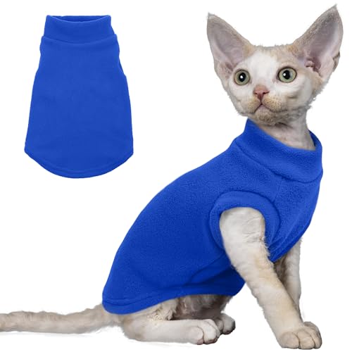 PUMYPOREITY Fleece-Katzenweste, dickes Katzenhemd für den Winter, Katzenkleidung für kaltes Wetter, weicher Kätzchenpullover, nur Katzenpullover für Katzen, Dunkelblau, S von PUMYPOREITY