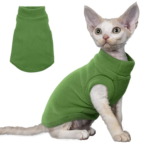 PUMYPOREITY Fleece-Katzenweste, dickes Katzenhemd für den Winter, Katzenkleidung für kaltes Wetter, weicher Kätzchenpullover, nur Katzenpullover für Katzen, Grün, M von PUMYPOREITY